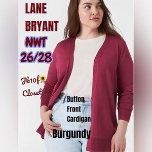 💐NWT LANE BRYANT 26/28 BURGUNDY BUTTON FRONT CARDIGAN SWEATER